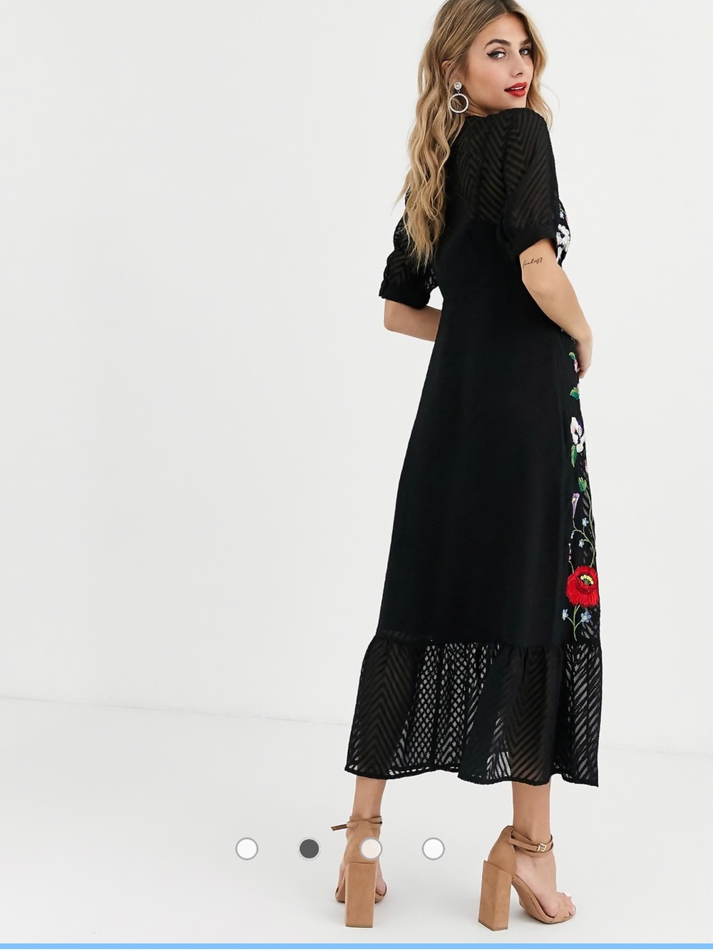 ASOS Black Midi Dress with Multicolor Floral Embroidery - Picture 3 of 4